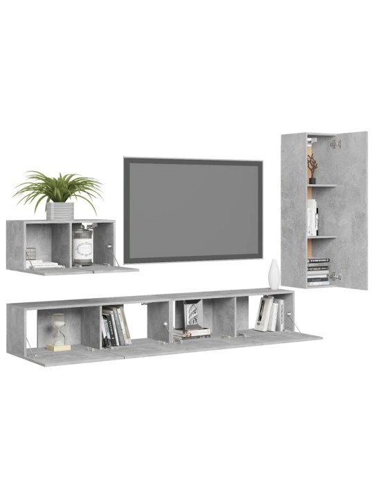 4dílný set TV skříněk betonově šedý kompozitní dřevo