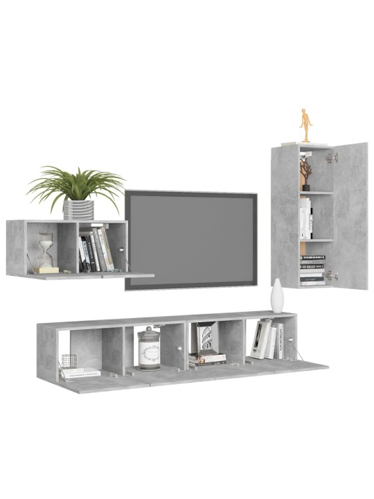 4dílný set TV skříněk betonově šedý kompozitní dřevo
