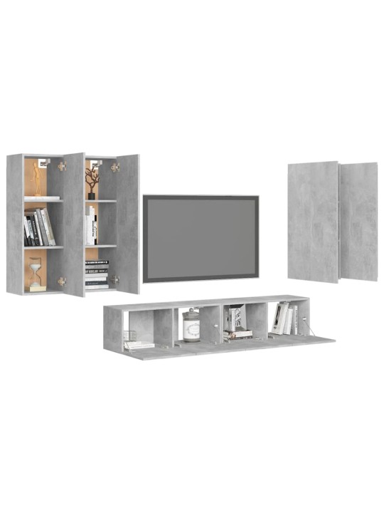6dílný set TV skříněk betonově šedý kompozitní dřevo
