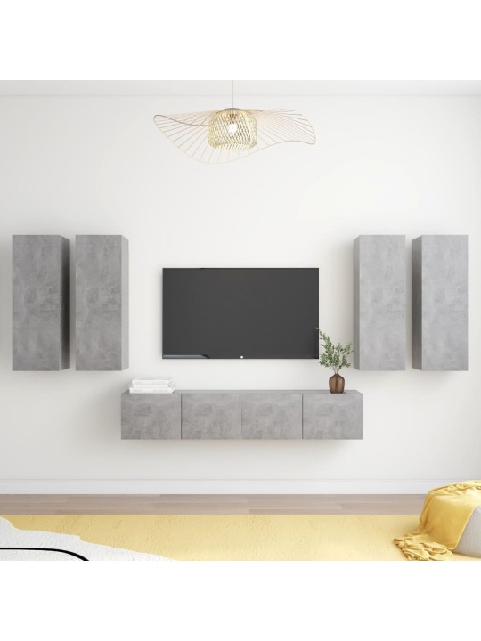 6dílný set TV skříněk betonově šedý kompozitní dřevo