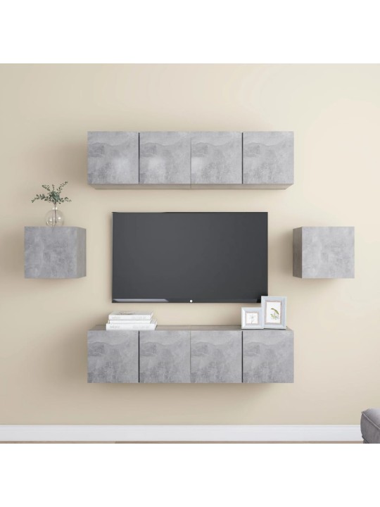 6dílný set TV skříněk betonově šedý kompozitní dřevo