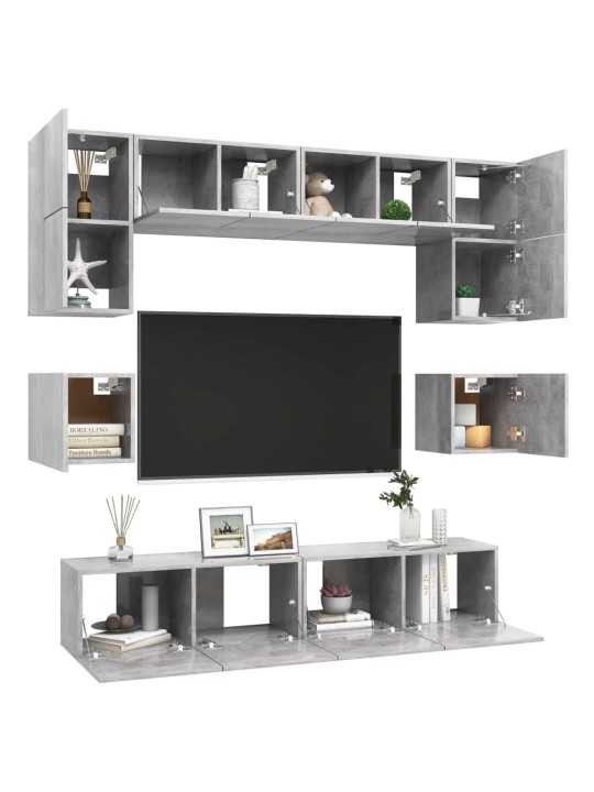 8dílný set TV skříněk betonově šedý kompozitní dřevo