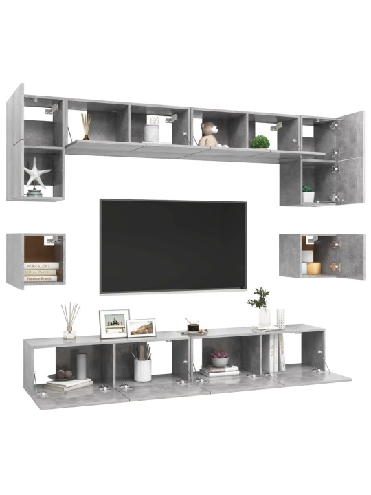 8dílný set TV skříněk betonově šedý kompozitní dřevo