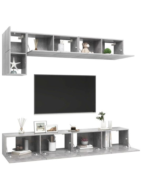 5dílný set TV skříněk betonově šedý kompozitní dřevo