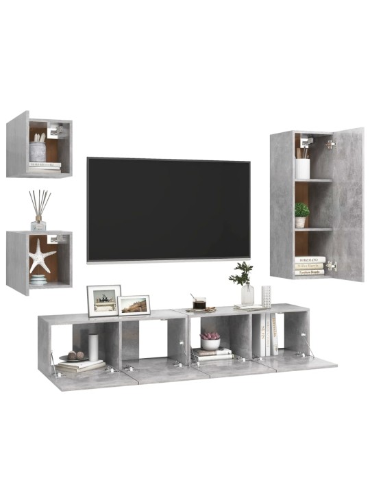 5dílný set TV skříněk betonově šedý kompozitní dřevo