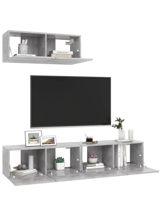 TV skříňky 3 ks betonově šedé kompozitní dřevo