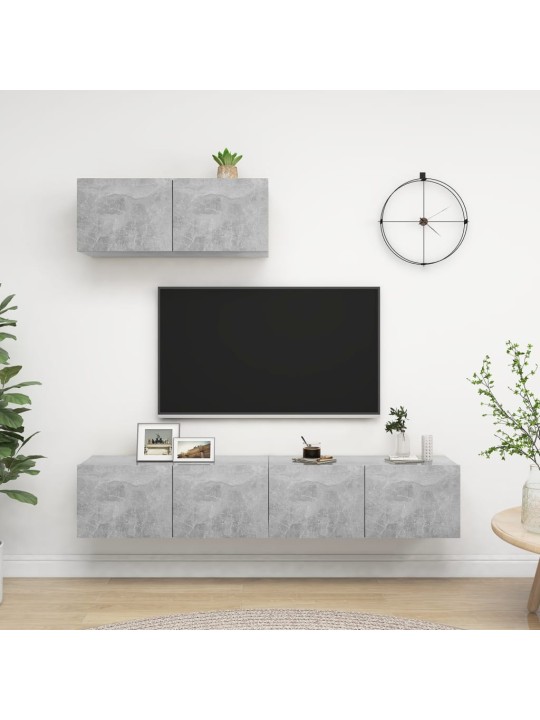 TV skříňky 3 ks betonově šedé kompozitní dřevo