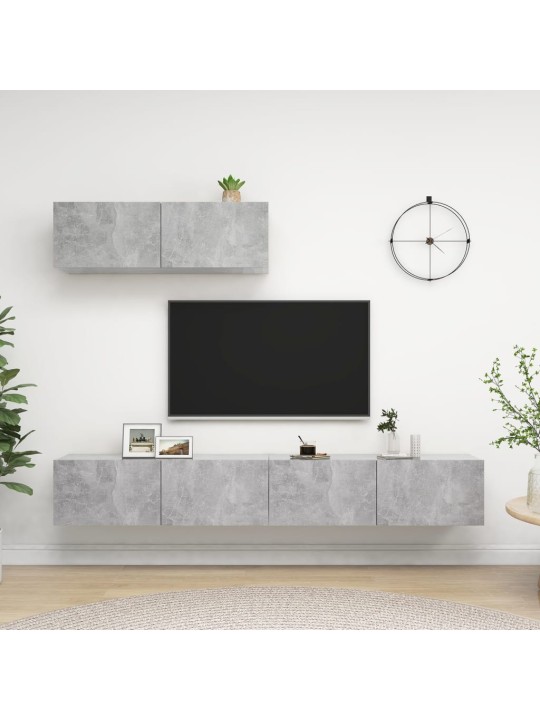 TV skříňky 3 ks betonově šedé kompozitní dřevo