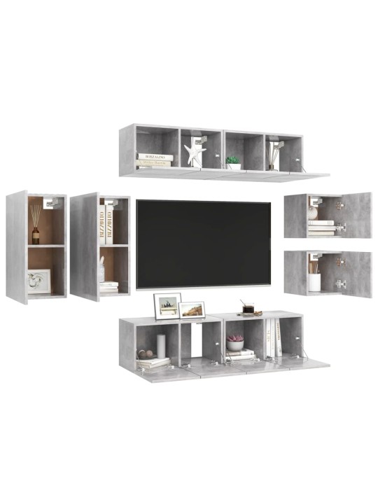 8dílný set TV skříněk betonově šedý kompozitní dřevo
