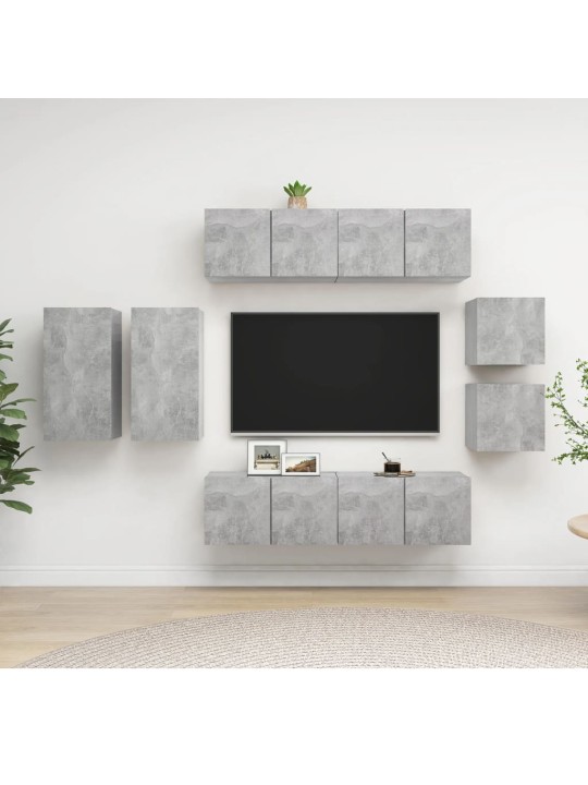 8dílný set TV skříněk betonově šedý kompozitní dřevo