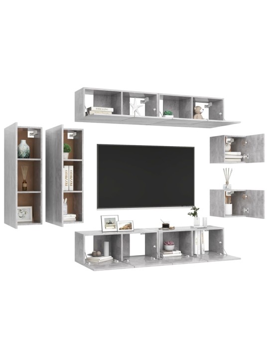 8dílný set TV skříněk betonově šedý kompozitní dřevo