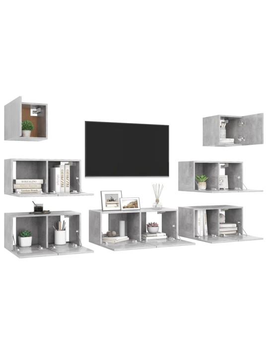 7dílný set TV skříněk betonově šedý kompozitní dřevo