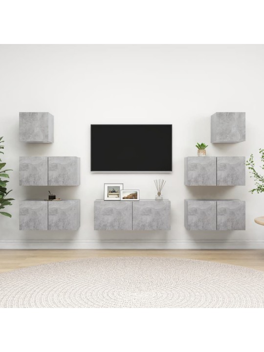 7dílný set TV skříněk betonově šedý kompozitní dřevo