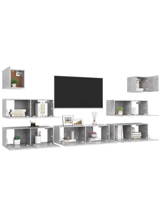 7dílný set TV skříněk betonově šedý kompozitní dřevo
