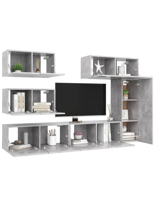 6dílný set TV skříněk betonově šedý kompozitní dřevo