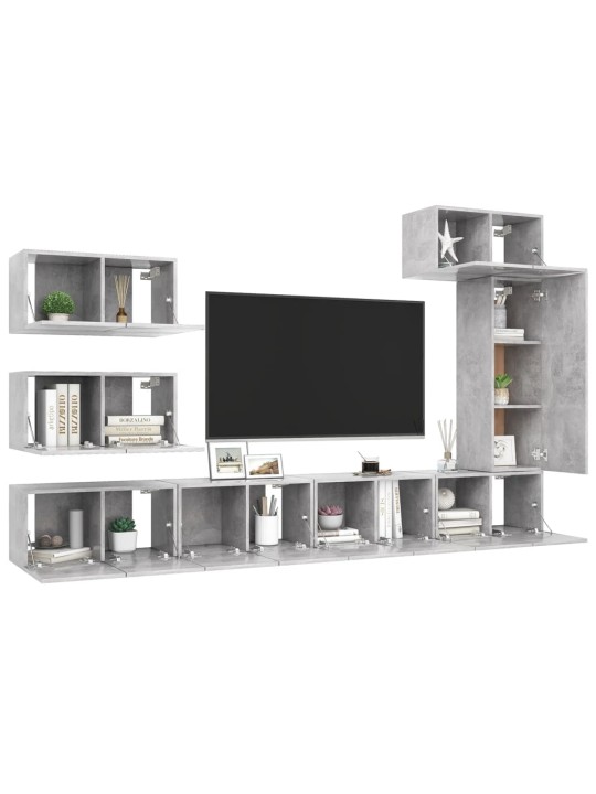 8dílný set TV skříněk betonově šedý kompozitní dřevo