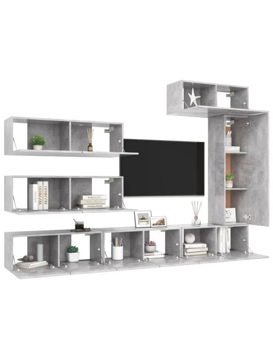 7dílný set TV skříněk betonově šedý kompozitní dřevo