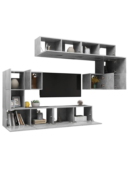 8dílný set TV skříněk betonově šedý kompozitní dřevo