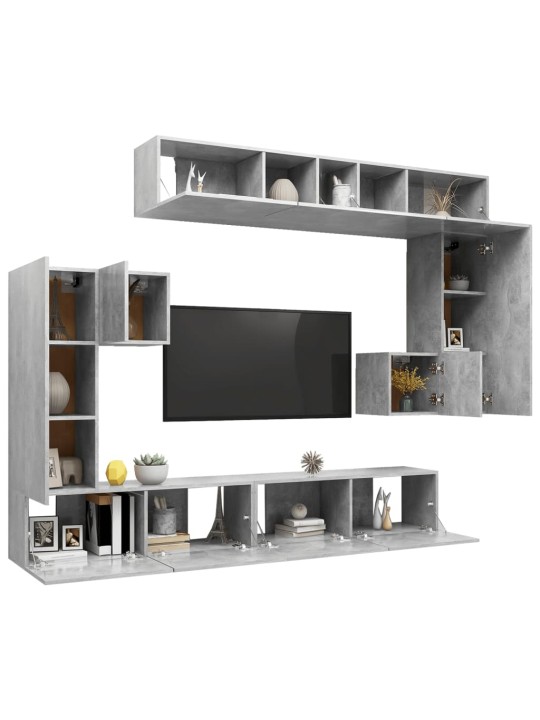 8dílný set TV skříněk betonově šedý kompozitní dřevo
