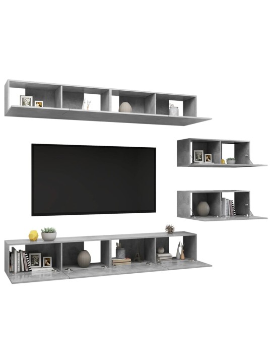 6dílný set TV skříněk betonově šedý kompozitní dřevo