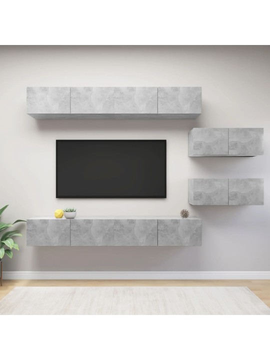 6dílný set TV skříněk betonově šedý kompozitní dřevo