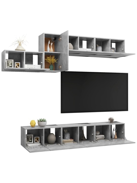 7dílný set TV skříněk betonově šedý kompozitní dřevo