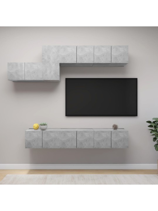7dílný set TV skříněk betonově šedý kompozitní dřevo