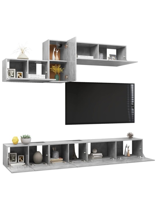 6dílný set TV skříněk betonově šedý kompozitní dřevo
