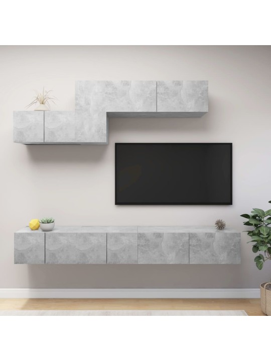 6dílný set TV skříněk betonově šedý kompozitní dřevo