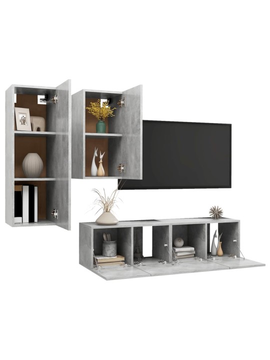 4dílný set TV skříněk betonově šedý kompozitní dřevo