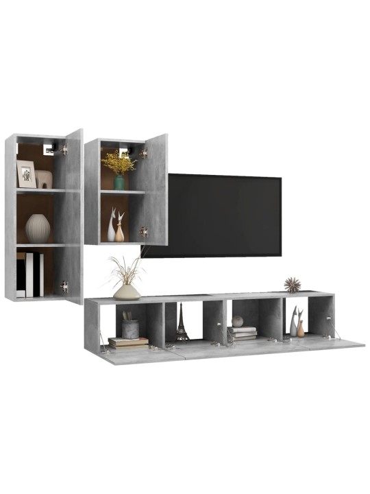 4dílný set TV skříněk betonově šedý kompozitní dřevo