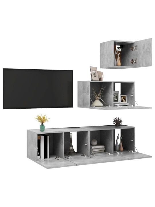 4dílný set TV skříněk betonově šedý kompozitní dřevo