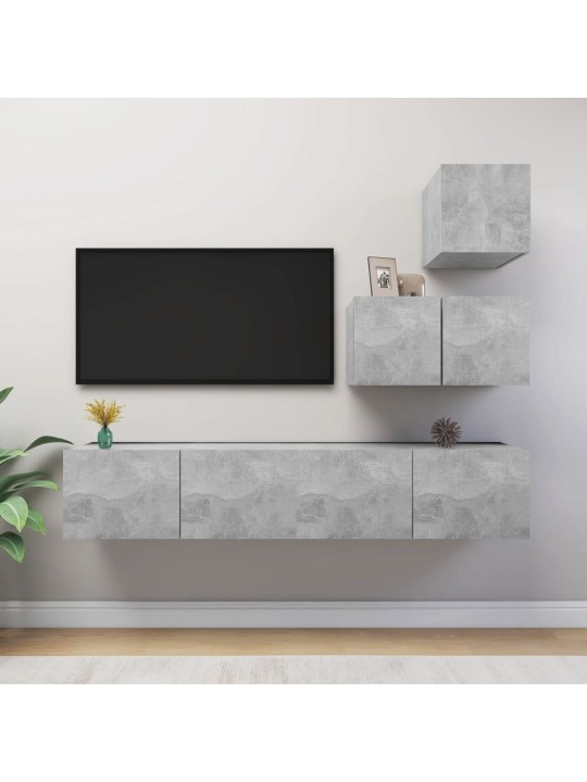 4dílný set TV skříněk betonově šedý kompozitní dřevo