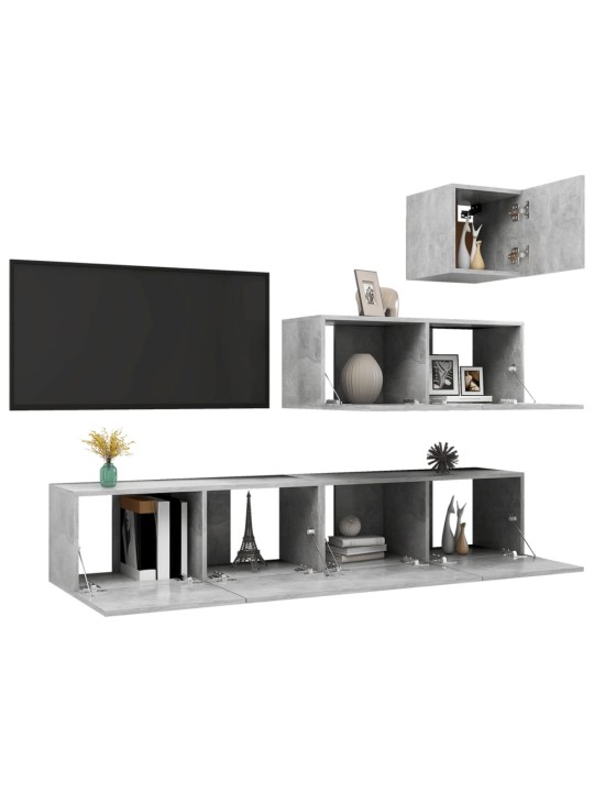 4dílný set TV skříněk betonově šedý kompozitní dřevo