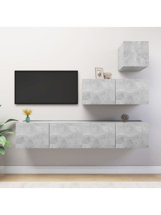 4dílný set TV skříněk betonově šedý kompozitní dřevo