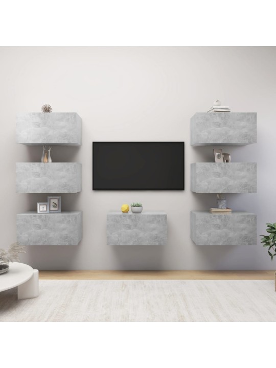 TV stolky 7 ks betonově šedé 30,5 x 30 x 60 cm dřevotříska