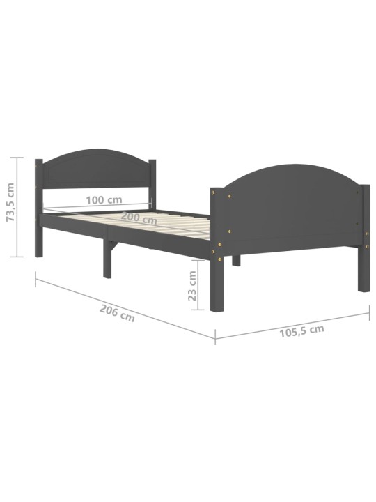 Rám postele tmavě šedý masivní borové dřevo 100 x 200 cm