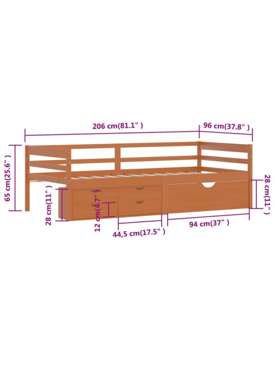 Rám postele se zásuvkami medově hnědé borovice 90 x 200 cm