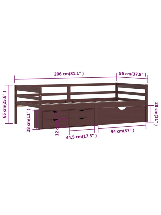 Rám postele se zásuvkami tmavě hnědý borovice 90 x 200 cm