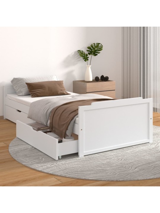 Rám postele se zásuvkami bílý masivní borové dřevo 90 x 200 cm