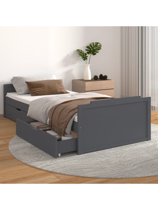 Rám postele se zásuvkami tmavě šedý masivní borovice 90x200 cm