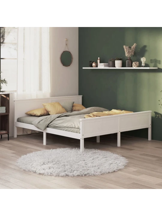 Rám postele bílý masivní dřevo borovice 200 x 200 cm