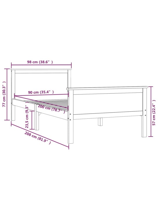 Rám postele medově hnědý masivní borovice 90 x 200 cm