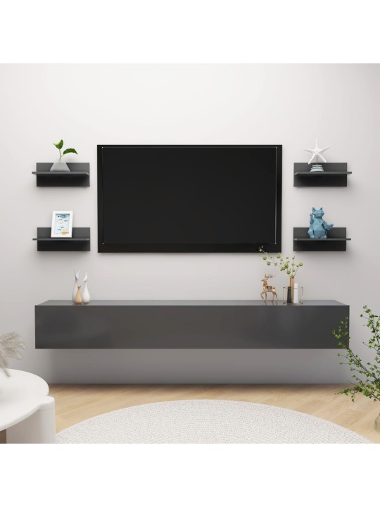 Nástěnné police 4 ks šedé 40 x 11,5 x 18 cm kompozitní dřevo