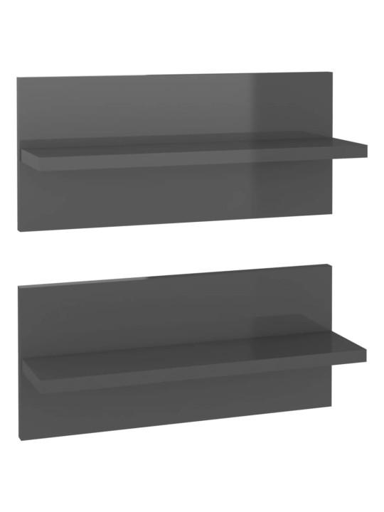 Nástěnné police 2 ks šedé s vysokým leskem 40 x 11,5 x 18 cm