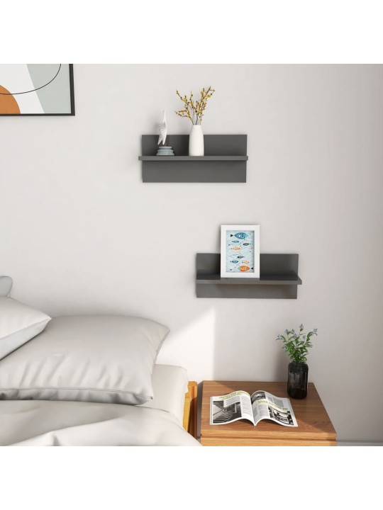 Nástěnné police 2 ks šedé s vysokým leskem 40 x 11,5 x 18 cm