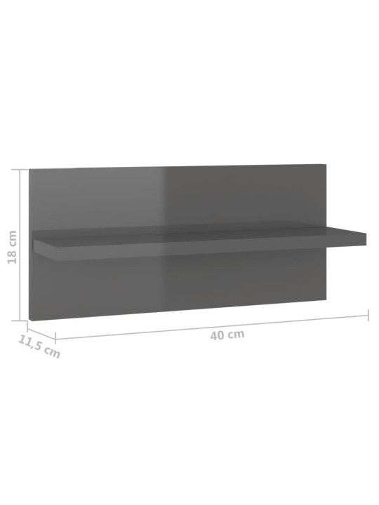 Nástěnné police 2 ks šedé s vysokým leskem 40 x 11,5 x 18 cm