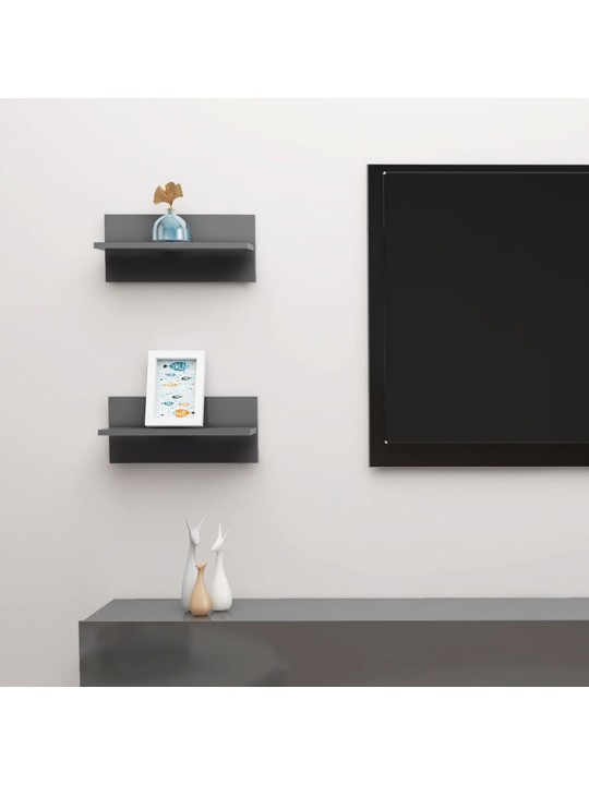 Nástěnné police 2 ks šedé s vysokým leskem 40 x 11,5 x 18 cm