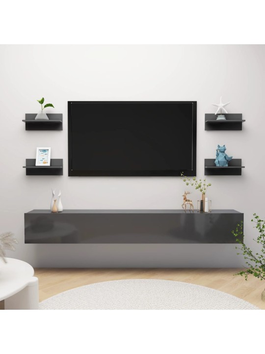 Nástěnné police 4 ks šedé s vysokým leskem 40 x 11,5 x 18 cm