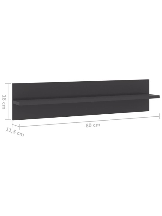 Nástěnné police 2 ks šedé vysoký lesk 80x11,5x18 cm kompozit
